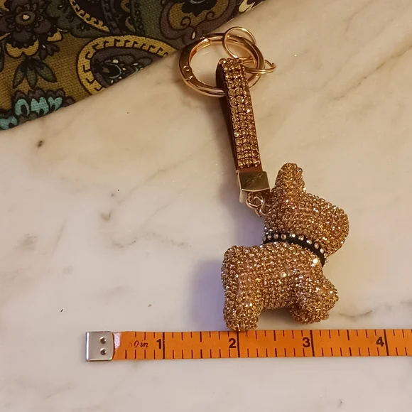 NWOT Gold Rhinestone Dog Bag Charm, Large Sparkly Key Chain - Picture 9 of 9